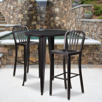 Flash Furniture CH-51090BH-2-30VRT-BQ-GG 30"Round Metal Bar Table Set in Antique